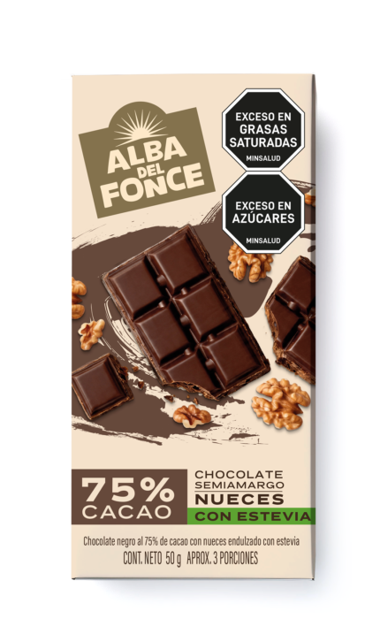 Chocolate amargo al 75% con nueces.
